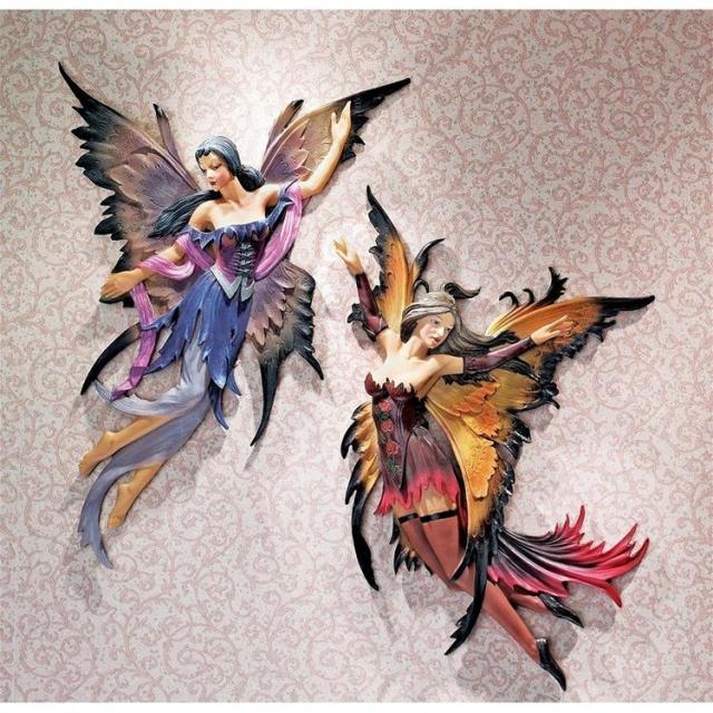 魔法の森の妖精の壁彫刻: 2点（体）セット コレクション彫像 新店舗ギフト パブ バー ホテル 画廊 贈り物 輸入品