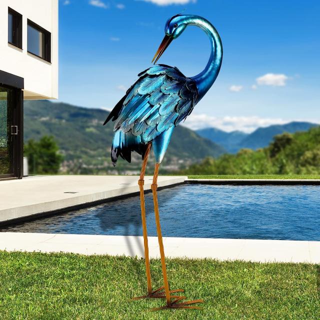 金属製 鶴のガーデン彫像 屋外 アオサギ彫刻メタルアート 青鷺デコイ鳥の彫像 パティオ 屋外装飾 芝生 アート工芸 贈り物 輸入品