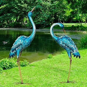 金属製 鶴のガーデン彫像 屋外 アオサギ彫刻メタルアート 青鷺デコイ鳥の彫像 パティオ 屋外装飾 芝生 アート工芸 贈り物 輸入品_1
