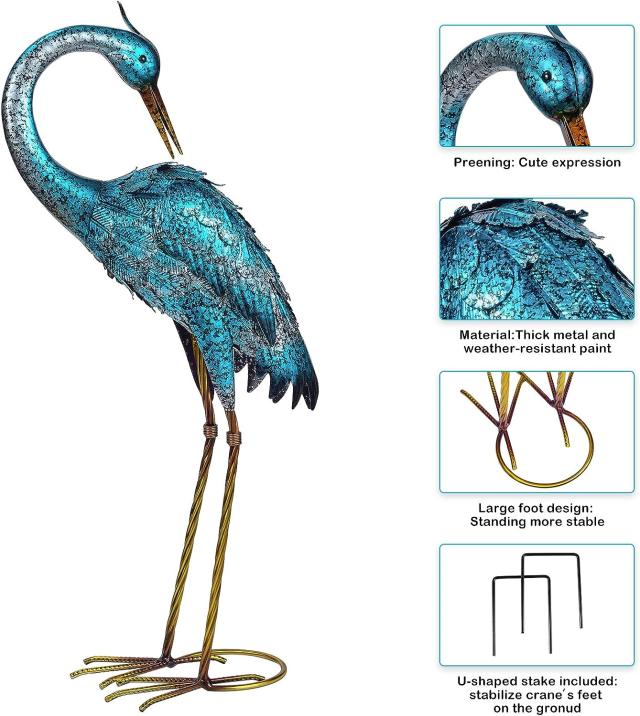 アオサギ 青鷺ガーデン彫刻 2体セット 鶴 庭園彫像 芝生 メタル