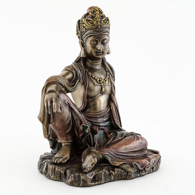 即日納品！トップコレクション製 水月観音彫像 高さ 約17.2cm 慈悲の女神仏像 観音菩薩 彫刻 ブロンズ風装飾 贈り物 輸入品_2