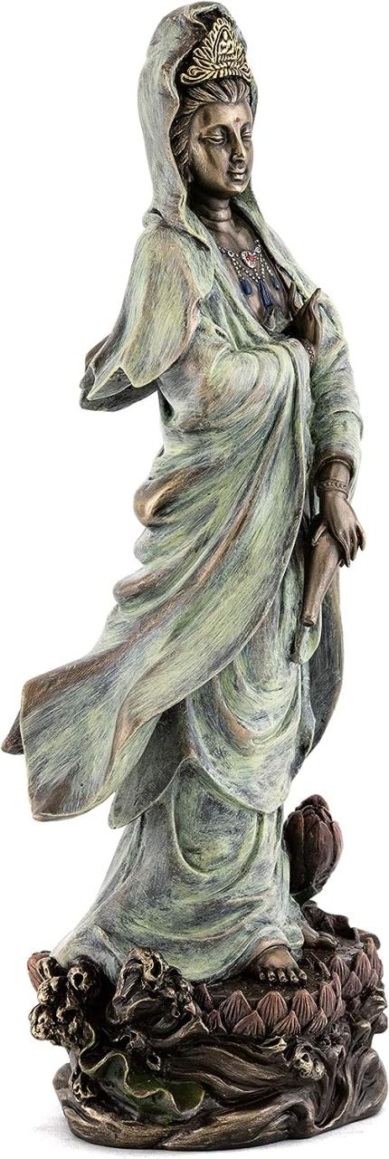 蓮華台座の観音菩薩様 彫像 慈悲 慈愛 愛の女神観音像 ブロンズ風彫刻 書斎 贈り物 輸入品_3
