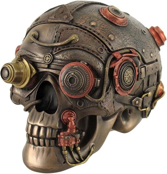 スチームパンク風 レザーテクスチャー スカル（頭蓋骨）小物箱 彫像 彫刻/ サンタ・ムエルテ グリムリーパー プレゼント贈り物（輸入品_6