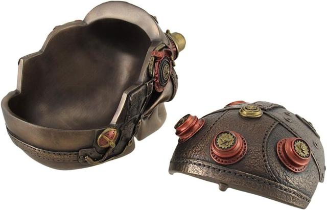 スチームパンク風 レザーテクスチャー スカル（頭蓋骨）小物箱 彫像 彫刻/ サンタ・ムエルテ グリムリーパー プレゼント贈り物（輸入品_9