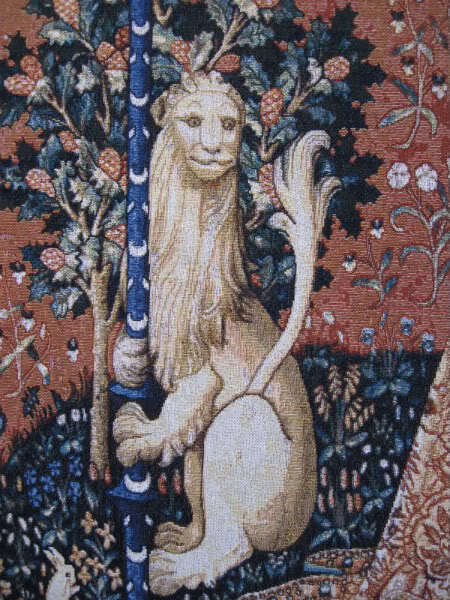 西洋美術 貴婦人と一角獣 「聴覚」 オルガンを弾く女神 中世アートジャガード織 ファインタペストリー  壁掛けインテリア装飾_8