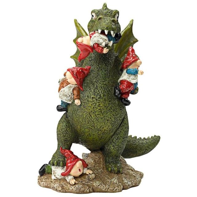 ドラゴンはガーデンノームを捕まえてゆく黙示録彫像アクセント置物フィギュア洋風庭園園芸芝生インテリアオブジェ輸入品_2