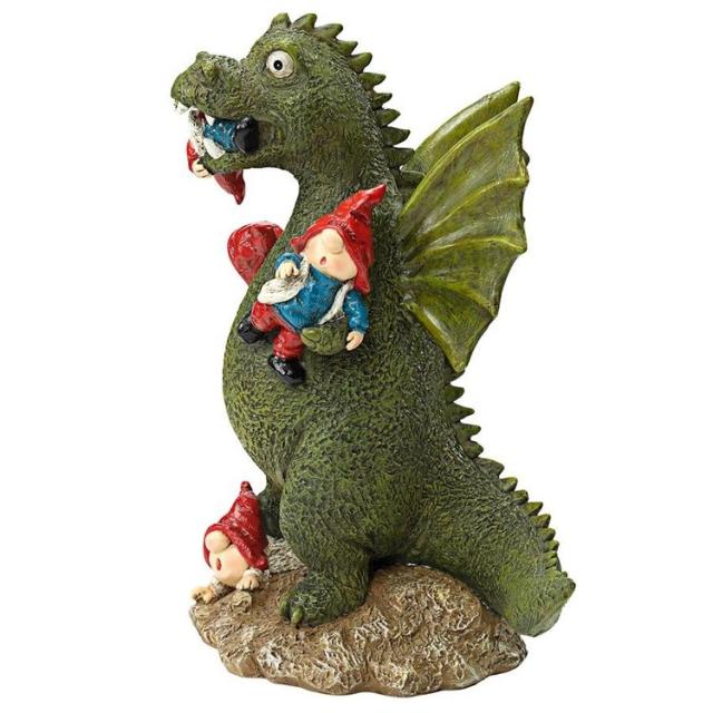 ドラゴンはガーデンノームを捕まえてゆく黙示録彫像アクセント置物フィギュア洋風庭園園芸芝生インテリアオブジェ輸入品_5