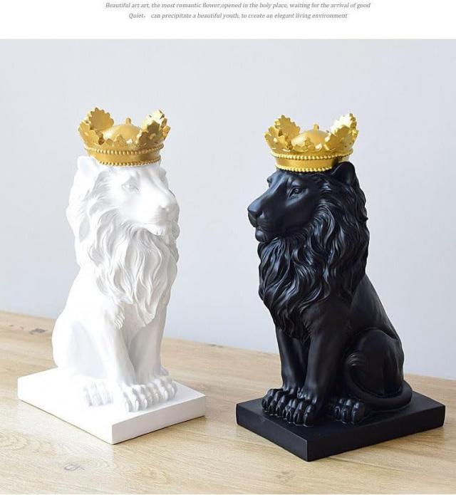 置物 クラウン ライオン 3個セット ホワイト ブラック ゴールド 百獣の