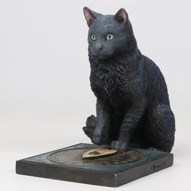 精霊板の前に座って「主の声」を待っている神秘的な黒猫彫像ねこ置物彫刻キャットフィギュア置物輸入品_4