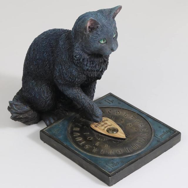 精霊板の前に座って「主の声」を待っている神秘的な黒猫彫像ねこ置物彫刻キャットフィギュア置物輸入品_6