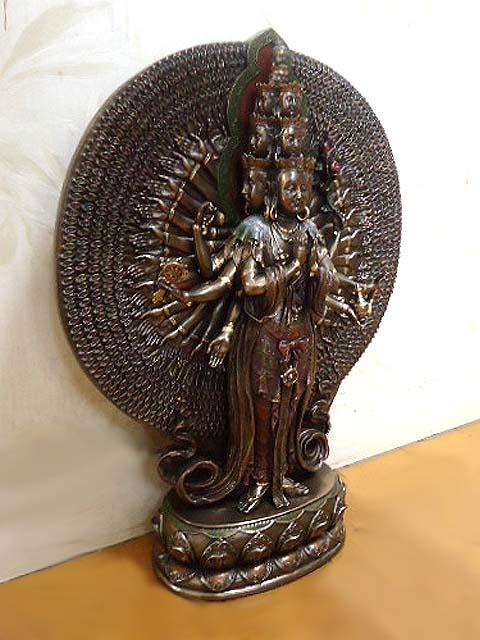 即納！千手観音菩薩彫像聖観音菩薩像仏教彫刻ブロンズ風高さ約31ｃｍ開運諸願成就平穏輸入品_4