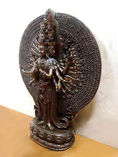 即納！千手観音菩薩彫像聖観音菩薩像仏教彫刻ブロンズ風高さ約31ｃｍ開運諸願成就平穏輸入品_2