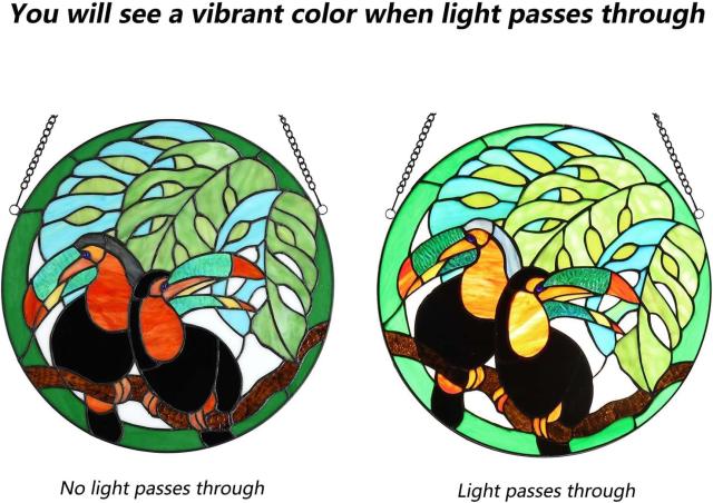 2羽のオオハシのティファニースタイルステンドグラスウィンドウパネ形アートグラス工芸装飾贈り物輸入品