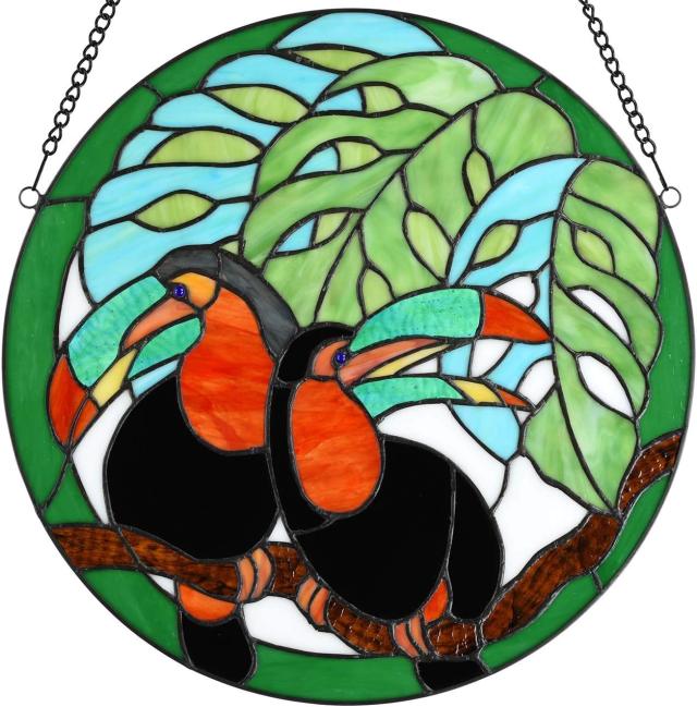 2羽のオオハシのティファニースタイルステンドグラスウィンドウパネ形アートグラス工芸装飾贈り物輸入品
