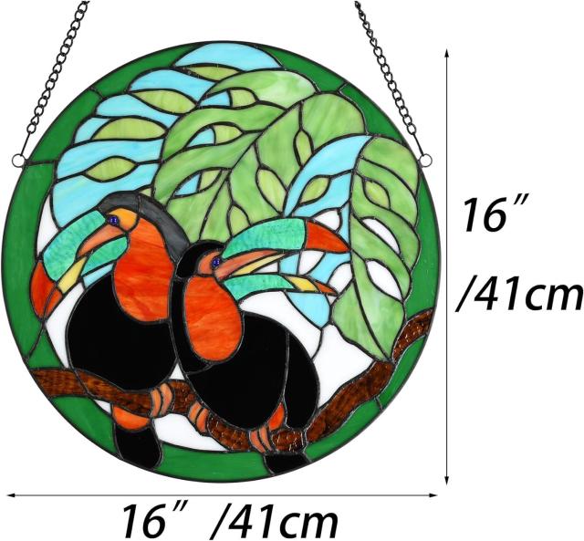 2羽のオオハシのティファニースタイルステンドグラスウィンドウパネ形アートグラス工芸装飾贈り物輸入品