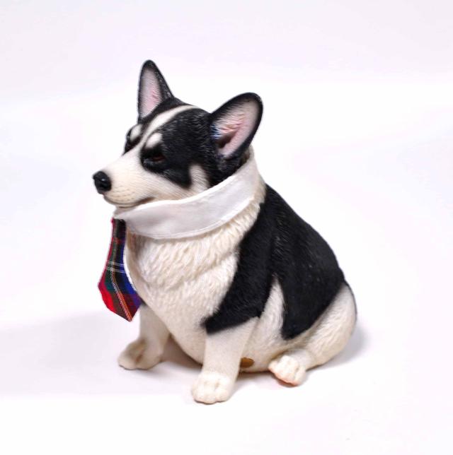 1/6サイズ太っちょ ブラック＆ホワイト色のウェルシュ・コーギー・ペンブローク犬リアルフィギュア犬動物彫像置物イヌ好き輸入品JXK-140B_7