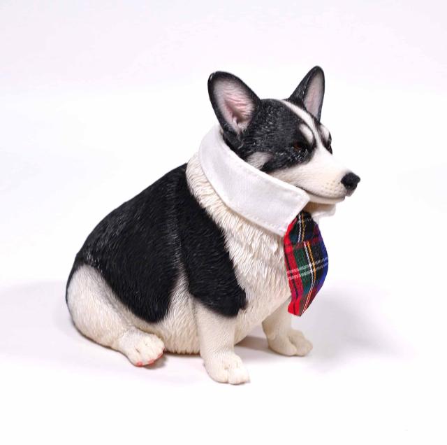1/6サイズ太っちょ ブラック＆ホワイト色のウェルシュ・コーギー・ペンブローク犬リアルフィギュア犬動物彫像置物イヌ好き輸入品JXK-140B_9