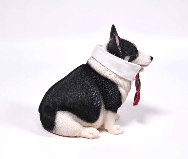 1/6サイズ太っちょ ブラック＆ホワイト色のウェルシュ・コーギー・ペンブローク犬リアルフィギュア犬動物彫像置物イヌ好き輸入品JXK-140B_10