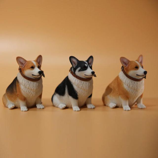 1/6サイズ太っちょ ブラック＆ホワイト色のウェルシュ・コーギー・ペンブローク犬リアルフィギュア犬動物彫像置物イヌ好き輸入品JXK-140B_3