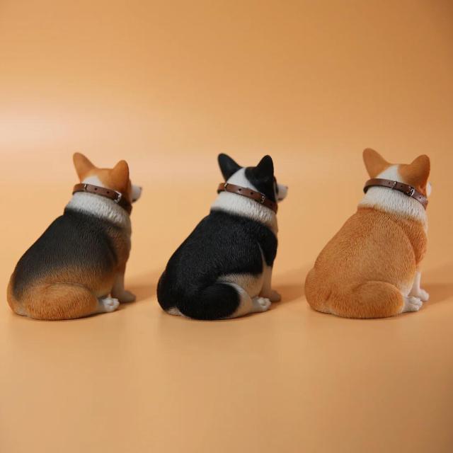 1/6サイズ太っちょ ブラック＆ホワイト色のウェルシュ・コーギー・ペンブローク犬リアルフィギュア犬動物彫像置物イヌ好き輸入品JXK-140B_4