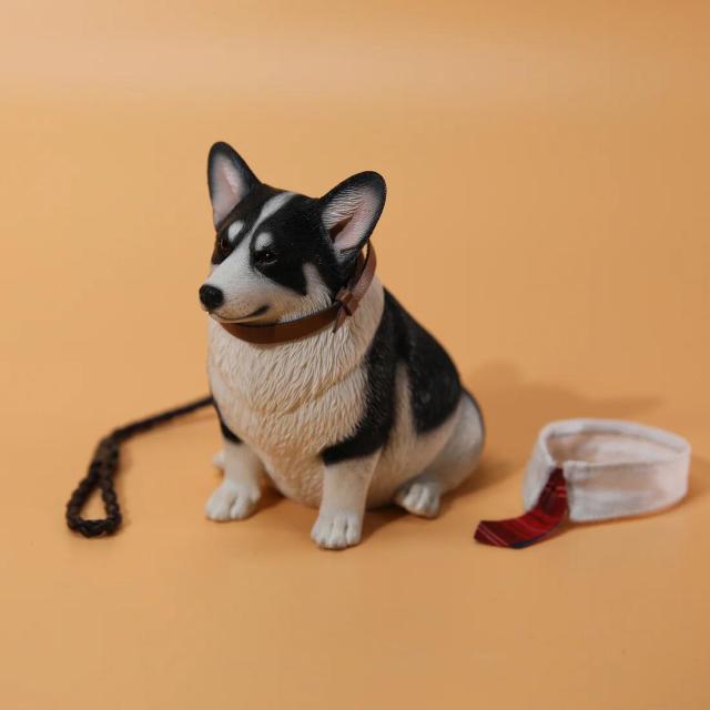 1/6サイズ太っちょ ブラック＆ホワイト色のウェルシュ・コーギー・ペンブローク犬リアルフィギュア犬動物彫像置物イヌ好き輸入品JXK-140B_2