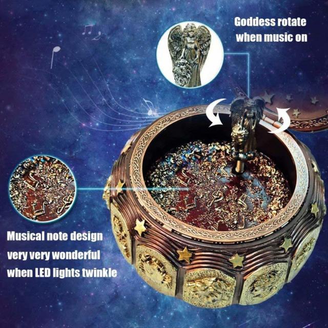 LEDライトがきらめく、12座の星座の女神が回転する、ビンテージ風オルゴール　12星座の贈物 メカニズム・オルゴール 装飾 彫像(輸入品)_1
