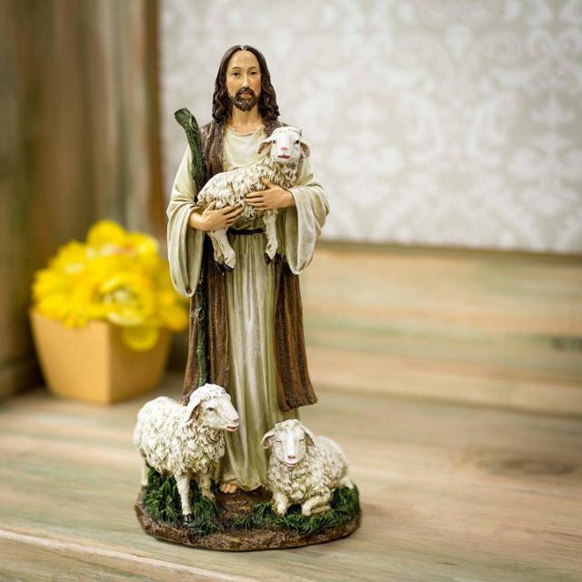 マリア像 羊飼い像 善き羊飼い- イエス・キリスト 彫像 高さ 約30cm