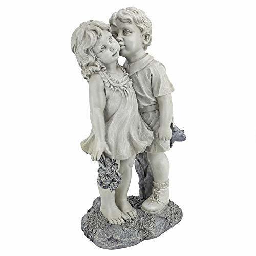 西洋彫刻 幼い恋人達のキス ガーデンインテリア 高さ 約56ｃｍ ツートンストーン彫像/ ガーデニング 芝生 園芸 プレゼント贈り物(輸入品)_1