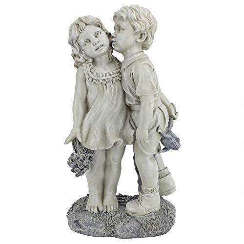 西洋彫刻 幼い恋人達のキス ガーデンインテリア 高さ 約56ｃｍ ツートンストーン彫像/ ガーデニング 芝生 園芸 プレゼント贈り物(輸入品)_2