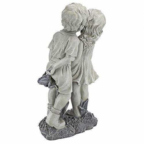 西洋彫刻 幼い恋人達のキス ガーデンインテリア 高さ 約56ｃｍ ツートンストーン彫像/ ガーデニング 芝生 園芸 プレゼント贈り物(輸入品)_3