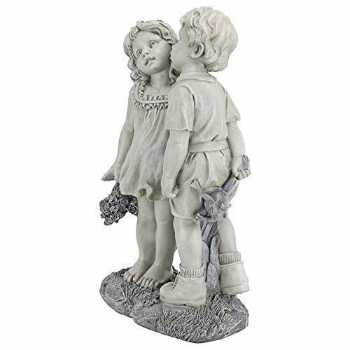 西洋彫刻 幼い恋人達のキス ガーデンインテリア 高さ 約56ｃｍ ツートンストーン彫像/ ガーデニング 芝生 園芸 プレゼント贈り物(輸入品)_4