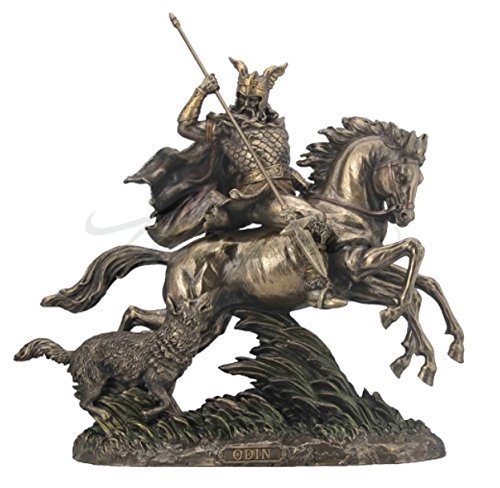 馬の乗った北欧のバイキング戦士 彫像フィギュア ブロンズ風彫刻 幅