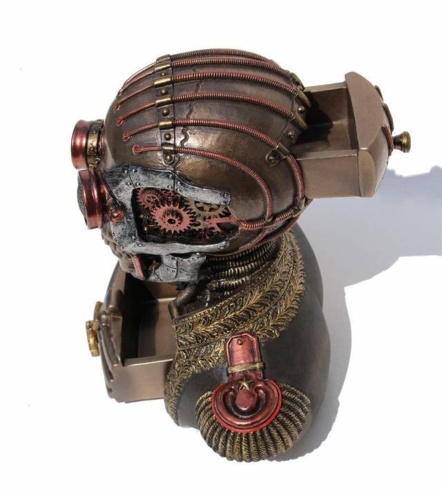 スチームパンク調 スカルバンド ユニフォーム胸像 小物入れ(ボックス) 高さ 約18ｃｍ ブロンズ風 彫像 彫刻/ ターミネーター 贈り物(輸入品_1