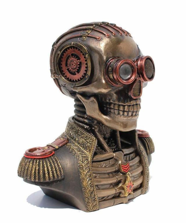 スチームパンク調 スカルバンド ユニフォーム胸像 小物入れ(ボックス) 高さ 約18ｃｍ ブロンズ風 彫像 彫刻/ ターミネーター 贈り物(輸入品_3