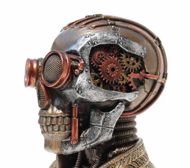 スチームパンク調 スカルバンド ユニフォーム胸像 小物入れ(ボックス) 高さ 約18ｃｍ ブロンズ風 彫像 彫刻/ ターミネーター 贈り物(輸入品_5