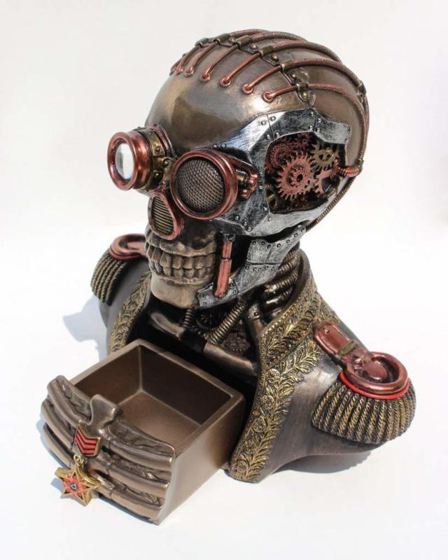 スチームパンク調 スカルバンド ユニフォーム胸像 小物入れ(ボックス) 高さ 約18ｃｍ ブロンズ風 彫像 彫刻/ ターミネーター 贈り物(輸入品_6