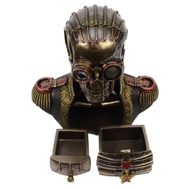 スチームパンク調 スカルバンド ユニフォーム胸像 小物入れ(ボックス) 高さ 約18ｃｍ ブロンズ風 彫像 彫刻/ ターミネーター 贈り物(輸入品_8