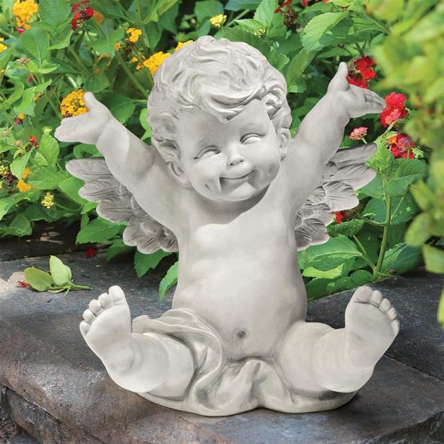 飛び跳ねる子供の智天使（ケルビム像）西洋彫刻 装飾品 ガーデン彫像