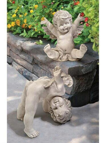 飛び跳ねる子供の智天使（ケルビム像）西洋彫刻 装飾品 ガーデン彫像/ ガーデニング アクセント 庭園 園芸 お庭 芝生 プレゼント(輸入品_2