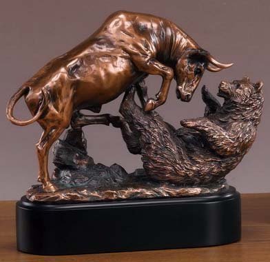 ブロンズ風 ブル＆ベア（雄牛と熊）彫刻像 ホワイトハウス内のインテリア彫像 彫刻/ USA V.S. ロシア 社長室 貴賓室 役員室（輸入品）