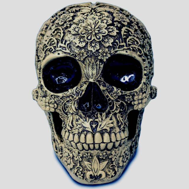 メキシコ アステカ文明 花の彫刻が施された頭蓋骨 死者の日 ホーム装飾 彫刻 彫像/ リメンバーミー サンタ・ムエルテ 死者の日 （輸入品）_6