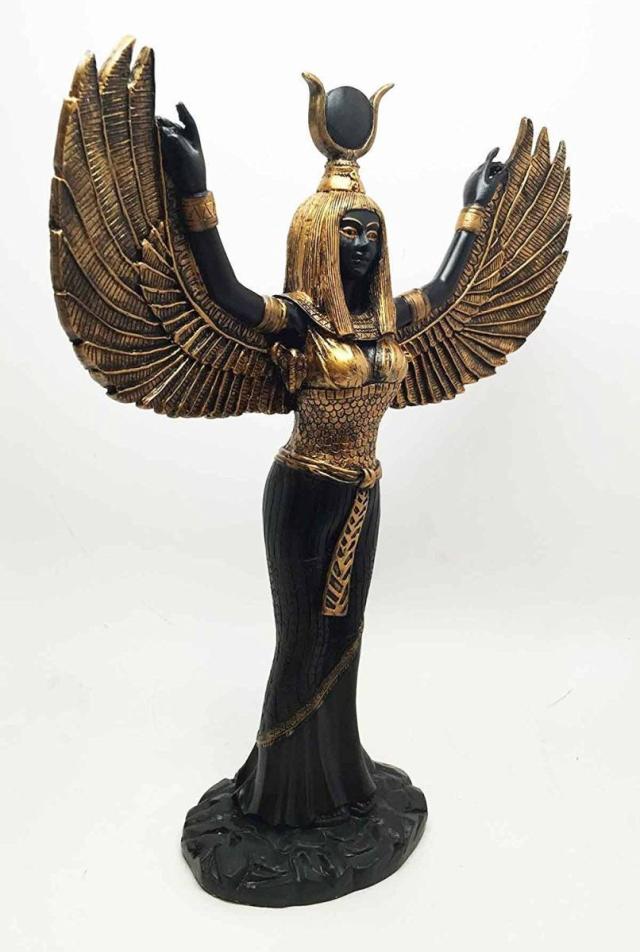 古代エジプト彫刻 翼を広げた自然と神秘の女神 イシス神 置物彫像/