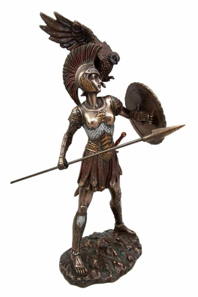 フクロウを従えたアテナ神 ブロンズ風 彫像 古代ギリシャ神話/ 知恵 芸術 工芸 戦略を司る女神、オリュンポス十二神 プレゼント（輸入品_1