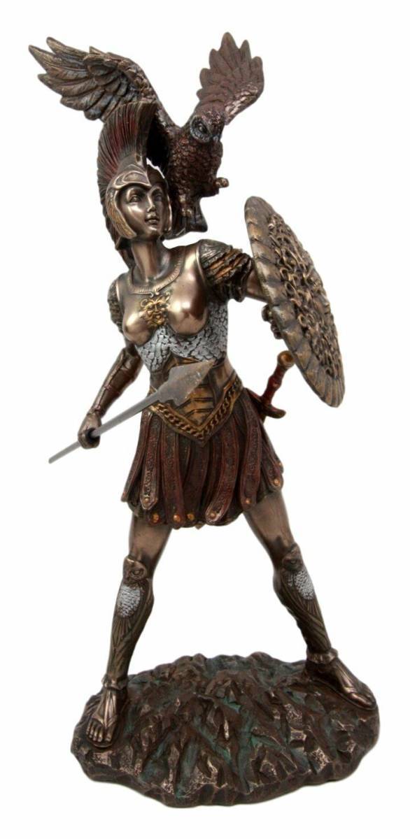 フクロウを従えたアテナ神 ブロンズ風 彫像 古代ギリシャ神話/ 知恵 芸術 工芸 戦略を司る女神、オリュンポス十二神 プレゼント（輸入品_4