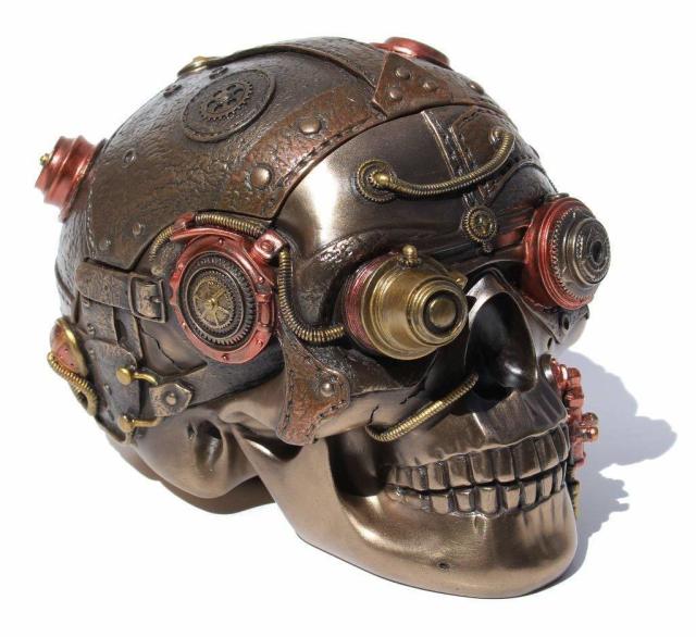 スチームパンク風 レザーテクスチャー スカル（頭蓋骨）小物箱 彫像 彫刻/ サンタ・ムエルテ グリムリーパー プレゼント贈り物（輸入品_1