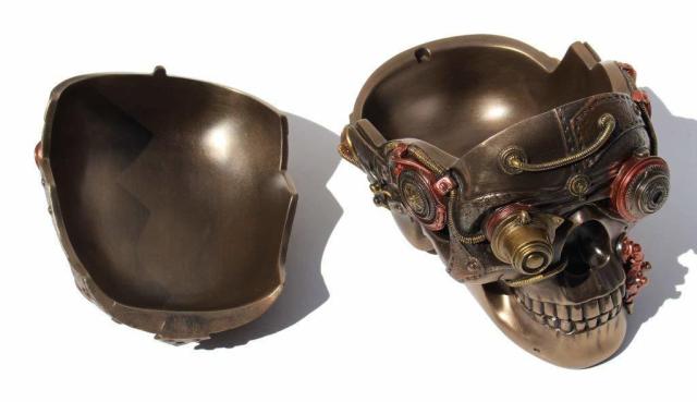スチームパンク風 レザーテクスチャー スカル（頭蓋骨）小物箱 彫像 彫刻/ サンタ・ムエルテ グリムリーパー プレゼント贈り物（輸入品_2