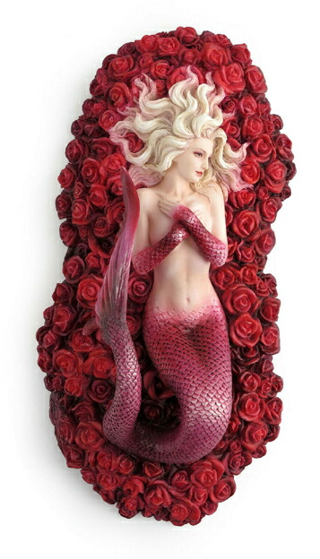 バラの海に浮かぶ、赤い人魚像 彫刻 アーティスト/セリーナ・フェネク作 置物 彫像（輸入品）_4