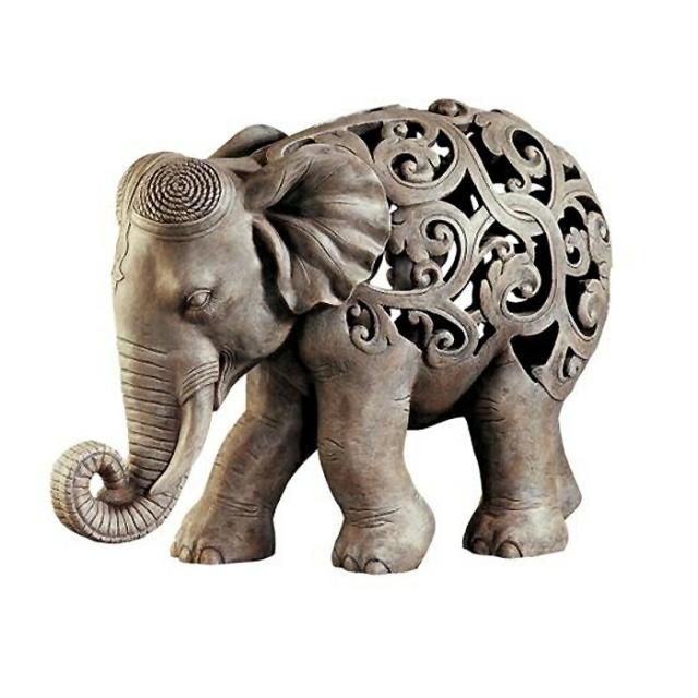 アジアンテイスト幾何学模様の置物 アンジャン・ザ・エレファント 象 ゾウ・ジャリ 彫刻 彫像/ Anjan the Elephant Jali Sculpture（輸入品_1