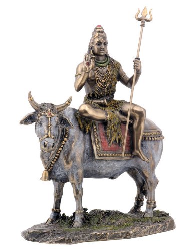 乳白色の牡牛（ナンディン）の背中に乗る シバ神(シヴァ神） ヒンズー教 彫刻 彫像/ Shiva on Nandi the Bull Statue (輸入品_3