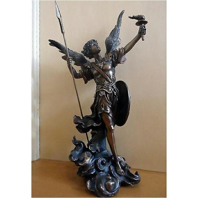 スピアとトーチを持った聖天使ウリエル彫像 守護天使キリスト教彫刻/ カトリック教会 祭壇 洗礼 福音 聖霊 聖書 プレゼント贈り物（輸入品）_1